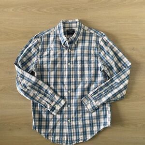 Mens Abercrombie & Fitch Button-Down Plaid Long-Sleeve Shirt - Blue & Cream